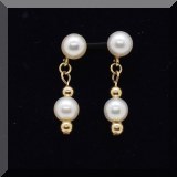 J03. 14K gold and pearl drop earrings. - $95